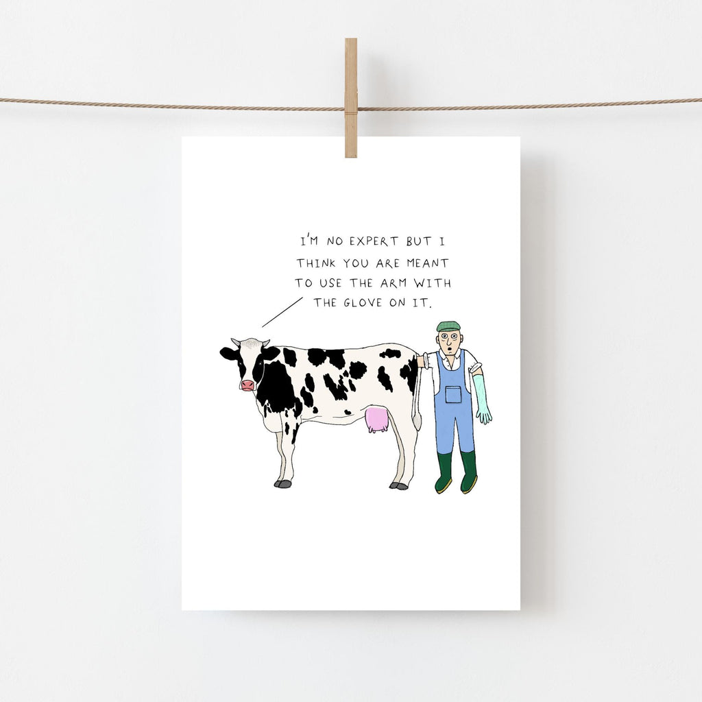 Funny Cow & Farmer Greeting Card